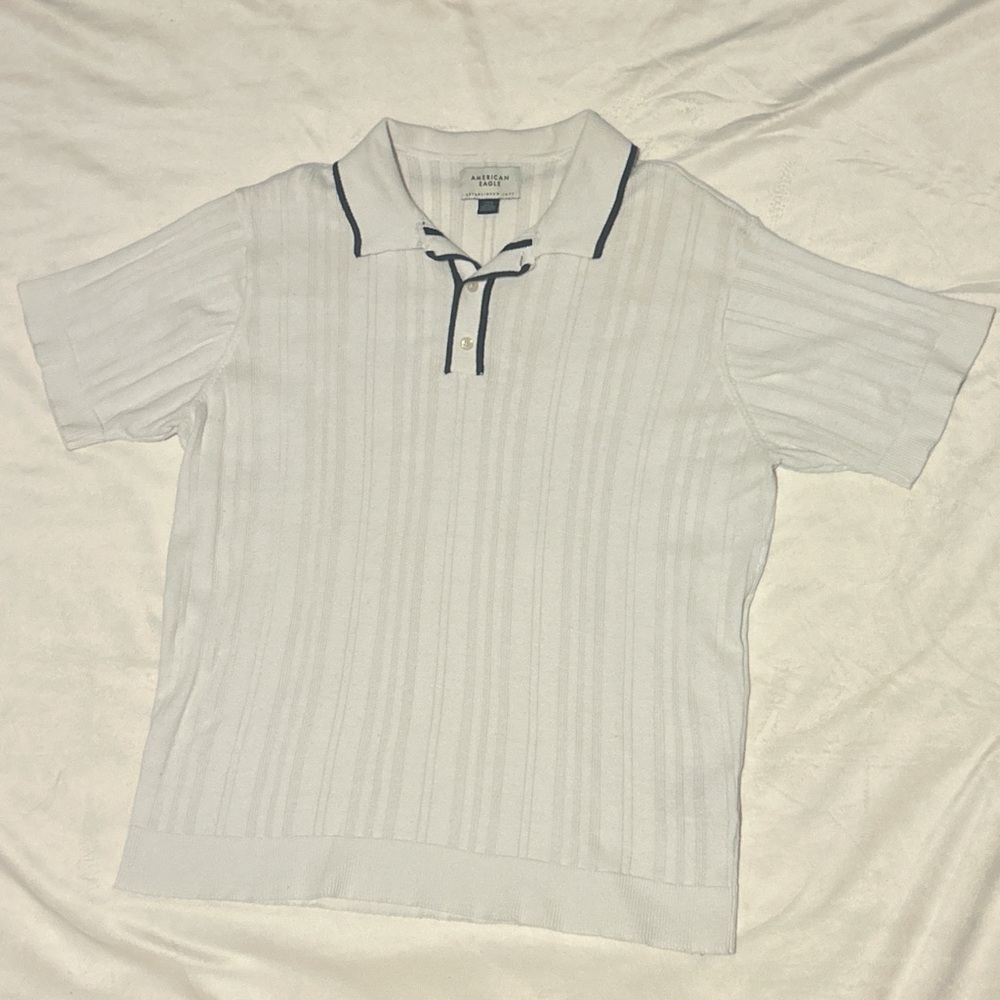 American Eagle Outfitters White Polo with Navy Trim